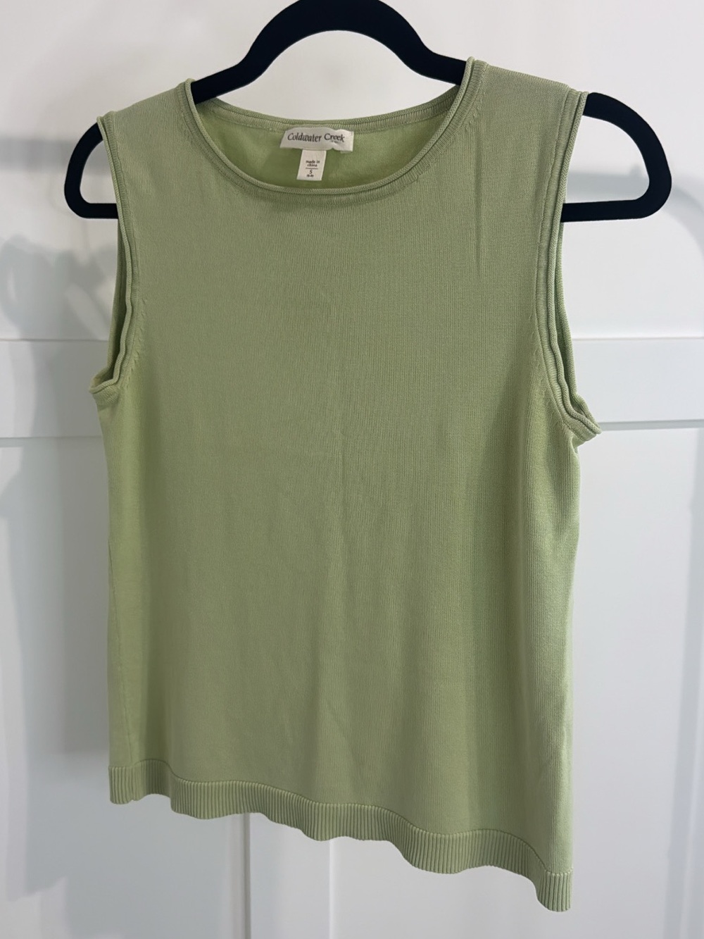 Coldwater Creek Silk & Cotton Light Sage Knit Sleeveless Tank